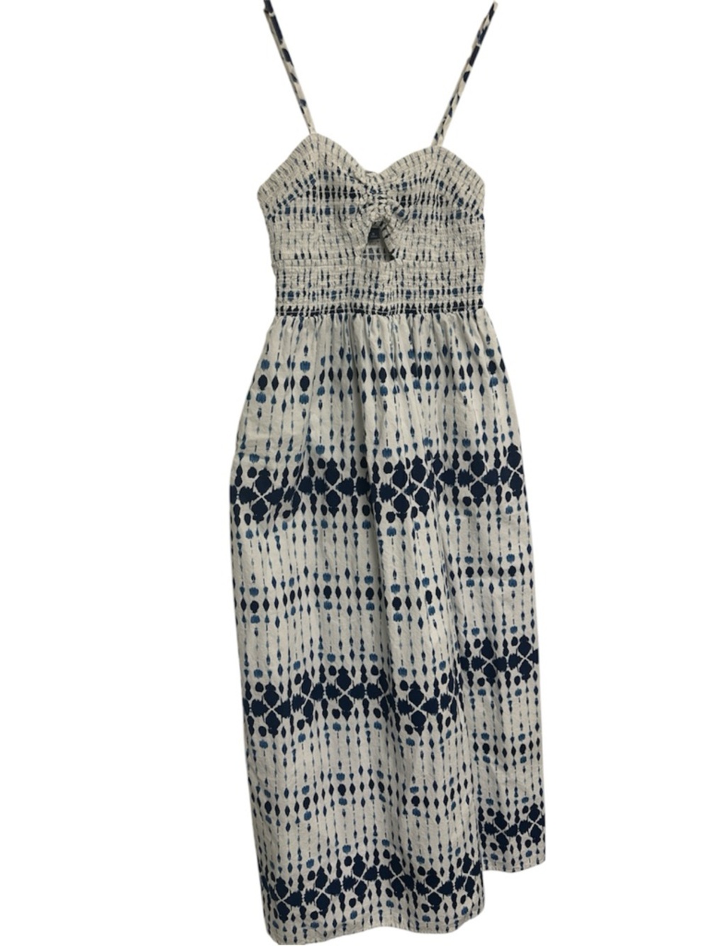 Universal Thread White and Navy Smocked Tie-Dye Boho Maxi Dress/ casual / SZ M